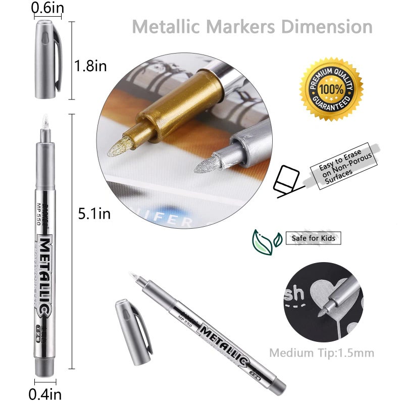 LOONENG Silver Permanent Marker, Fine Point, Acid Free, Non-Toxic Ink, Quick Drying, Ideal for Adult Coloring, Crafts, Gift Cards, Fabric, Photo Albums, 8 Count - Image 3